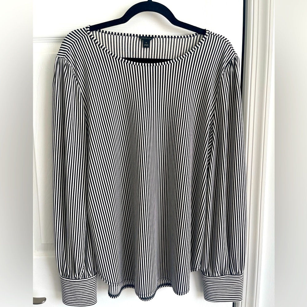 Ann Taylor Black and White Striped Top, XL